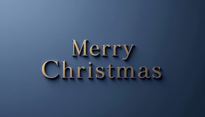 Golden Merry Christmas 3D Text on Blue