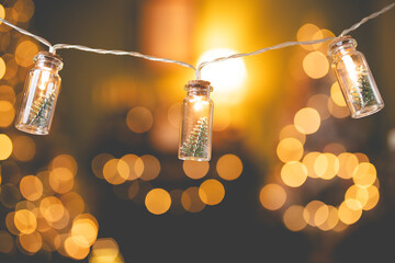 Christmas string lights with small bottles