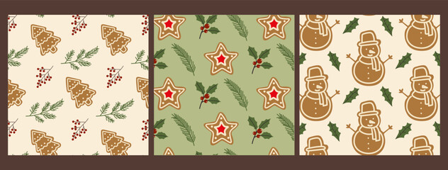 Patterns of holiday cheer with gingerbread cookies, snowmen, and festive decorations in warm colors
