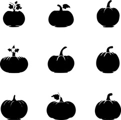 Collection of pumpkin silhouettes for autumn harvest design and festive celebrations vector
