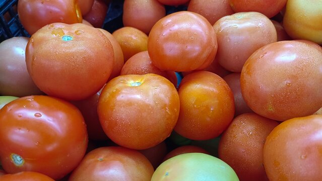 Fresh Ripe Tomatoes with Water Droplets Close-Up - Powered by Adobe