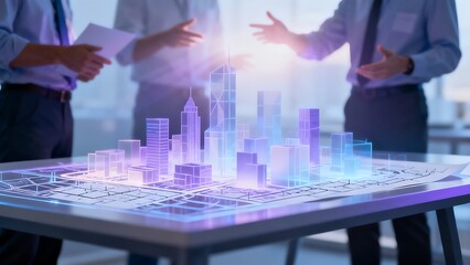 Generative AI holographic city planning and future urban development.