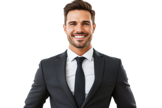 Smiling businessman in classic black suit
