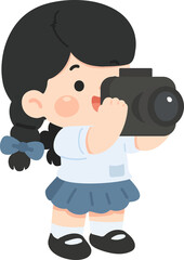 Cartoon Girl Taking Photo with Camera