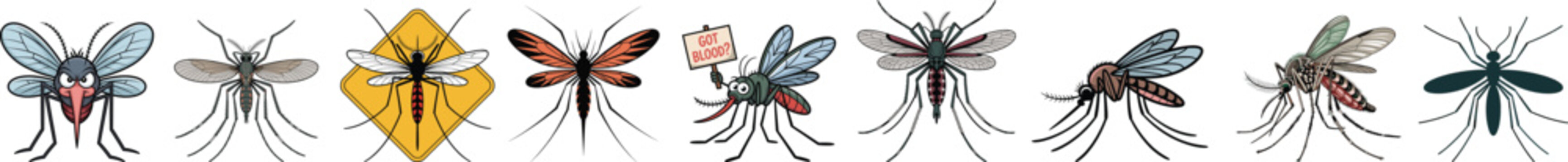 Mosquito Vector Illustration Set: Diverse Collection of Realistic, Stylized, and Cartoon Blood Sucking Insect Designs