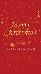 Santa Claus flies on Christmas Eve in the night sky with snow in red 