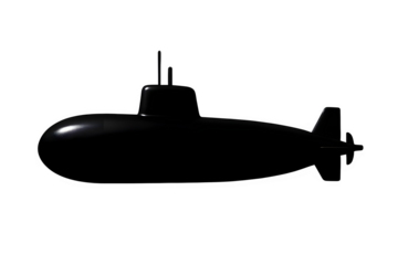 Hyper-Realistic Black Submarine Silhouette on White Background