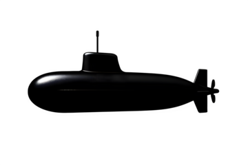 Hyper-Realistic Black Submarine Silhouette on White Background