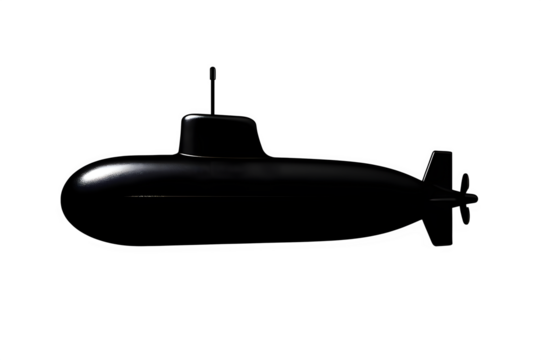 Hyper-Realistic Black Submarine Silhouette on White Background