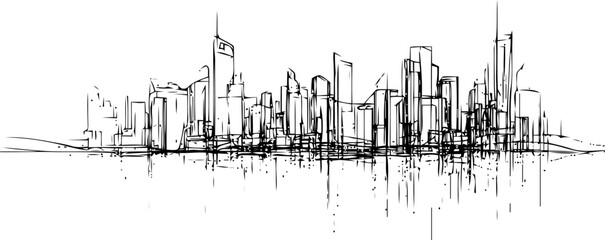 Abstract cityscape sketch with bold lines creates a modern minimalist impression