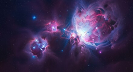 Vibrant cosmic nebula with glowing pink, purple, blue gas and scattered stars in dark space