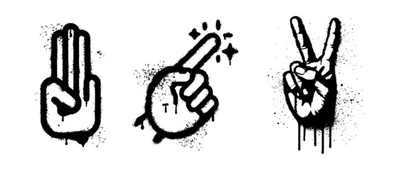 Collection of Hand Signs Street Art Graffiti Spray Paint Style Vector Set © HENI