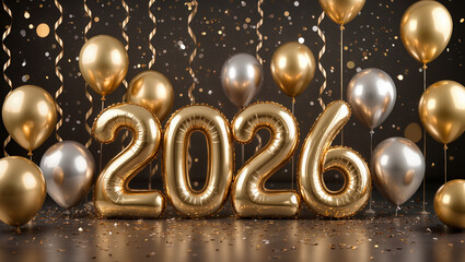 Celebrate new beginnings in 2026 with festive gold balloons and confetti for a stunning new year's celebration or milestone birthday!