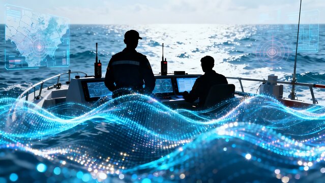 Generative AI maritime navigation and data analysis on boat.