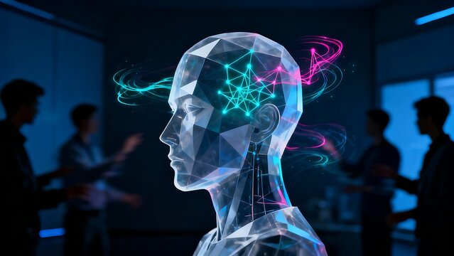 Generative AI mind with digital connections and swirling energy signals. - Powered by Adobe