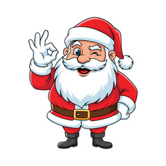 Santa Claus Winking and Giving Okay Gesture with Red Suit and White Beard