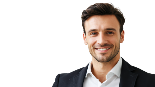Casual professional man smiling on white
