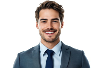 Happy young man in suit with beard
