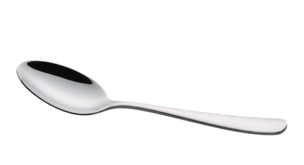 Isolated stainless steel spoon on transparent background offering simple utensil concept for food and culinary themes
