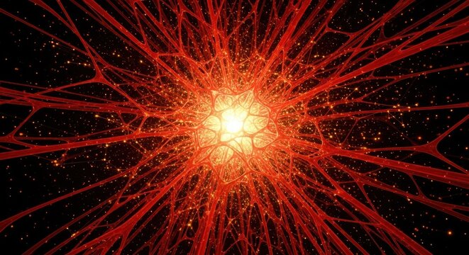 Explosive cosmic energy radiating intricate glowing structures