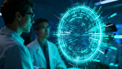 Generative AI researchers analyze futuristic digital interface data.