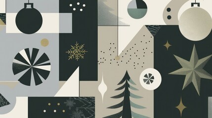 Stylish Abstract Background with Geometric Christmas Motifs in Muted Tones, Offering a Versatile Design Element for Holiday Marketing Materials
