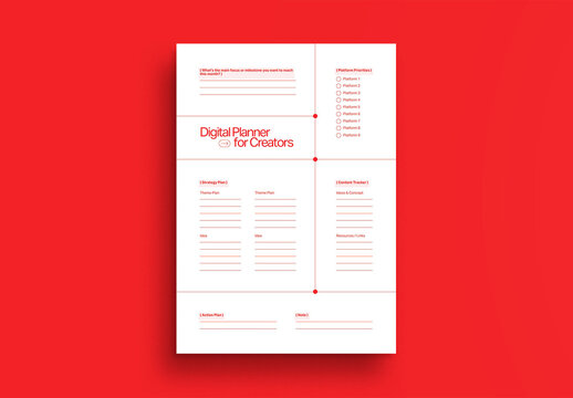 Red And White Minimalist Digital Planner