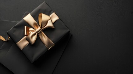 Modern Christmas Gift Wrapped with Golden Bow on Monochromatic Background, Ideal for Brand Logo Placement in Poster Design