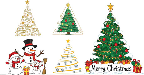 Christmas trees snowmen gifts holiday celebration winter festive season joy