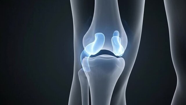 3D Animation of Human Knee Joint Anatomy with Glowing Cartilage and Bones in X-ray View