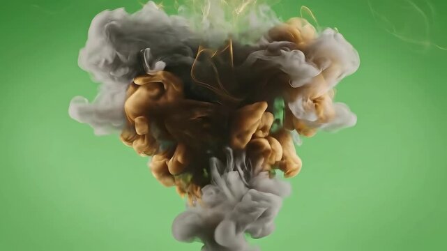 Realistic smoky grey fluffy heart shaped cloud on transparent background. Romantic golden translucent smoke floating in the shape of a heart on light green screen