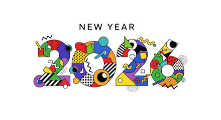 Celebrate New Year 2026 with this vibrant and modern geometric design