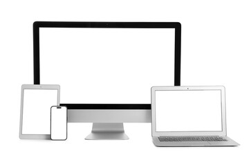 Set of modern gadgets on white background
