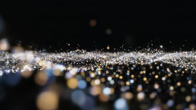 Vast field of glittering digital particles randomly appearing and disappearing with varying levels of opacity creating a gentle sparkling transition overlay, abstract background, subtle movement