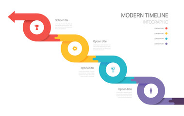 Infographic business arrow template 4 steps options, presentation workflows with icons vector illustration.