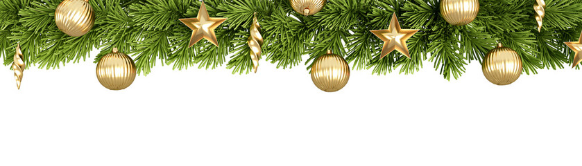 Close up christmas tree decoration with golden ball isolated on transparent