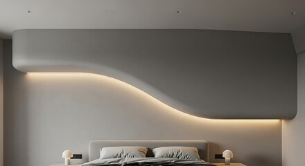 Modern Sanctuary Wavy Accent Wall with Integrated Lighting in a Peaceful Bedroom