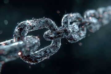 Digital chain representing blockchain technology and its role in cryptocurrency development in a futuristic digital landscape