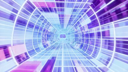 Radiant digital tunnel with dynamic geometric shapes and vibrant purple energy streams creating a sense of motion and depth in a glowing tech corridor - Powered by Adobe