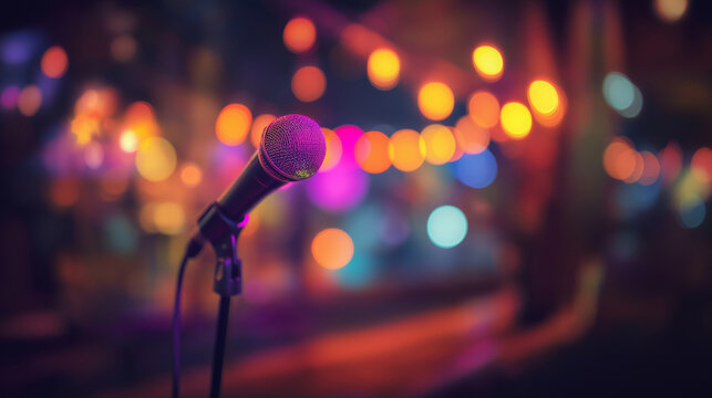 A studio microphone isolated on a bright yellow background, presented in a clean and minimalist product showcase. - Powered by Adobe