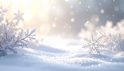 雪の結晶と光が舞う柔らかクリスマス背景