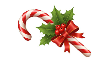 Obraz premium Festive candy cane with holly and red bow on black background