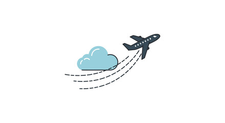 airplane flight taking off through a cloud illustrating air travel and transportation symbolizing journeys suitable for travel agency ads and web design.