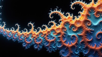 Abstract fractal pattern with vibrant orange and blue colors on a black background