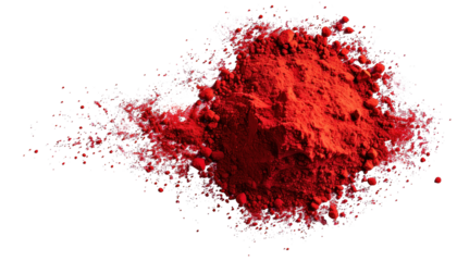 Bright red powder in a pile, against black. Hints of edges scattered outwards