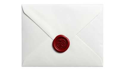 A crisp white envelope sealed with a red wax stamp, centered and close-up