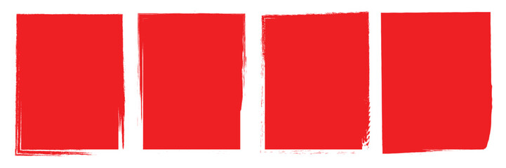 Set of four red square design elements with rough edges for use as graphic accents or background textures EPS vector