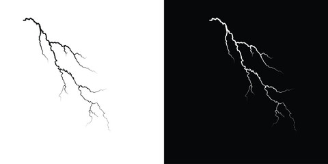 Dramatic lightning bolt illustration a powerful electric discharge isolated on white and black backgrounds for weather and storm concepts EPS vector