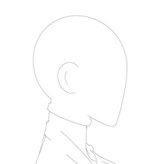 Robotic girl portrait in black and white line art, featuring a clean contour head outline on a plain white background.