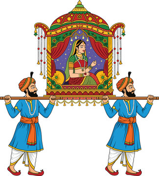 Indian Bride in Palanquin Palki Procession 